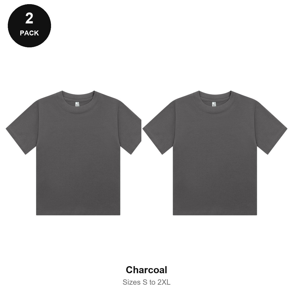 Ladies Cropped Baby Tees 2 Pack - 100% combed cotton 220gsm, Sizes S-2XL - Charcoal
