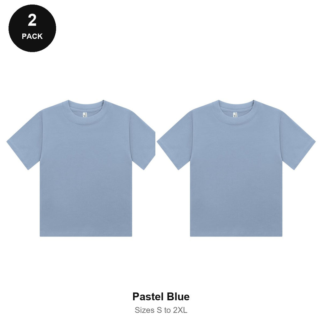 Ladies Cropped Baby Tees 2 Pack - 100% combed cotton 220gsm, Sizes S-2XL - Pastel Blue