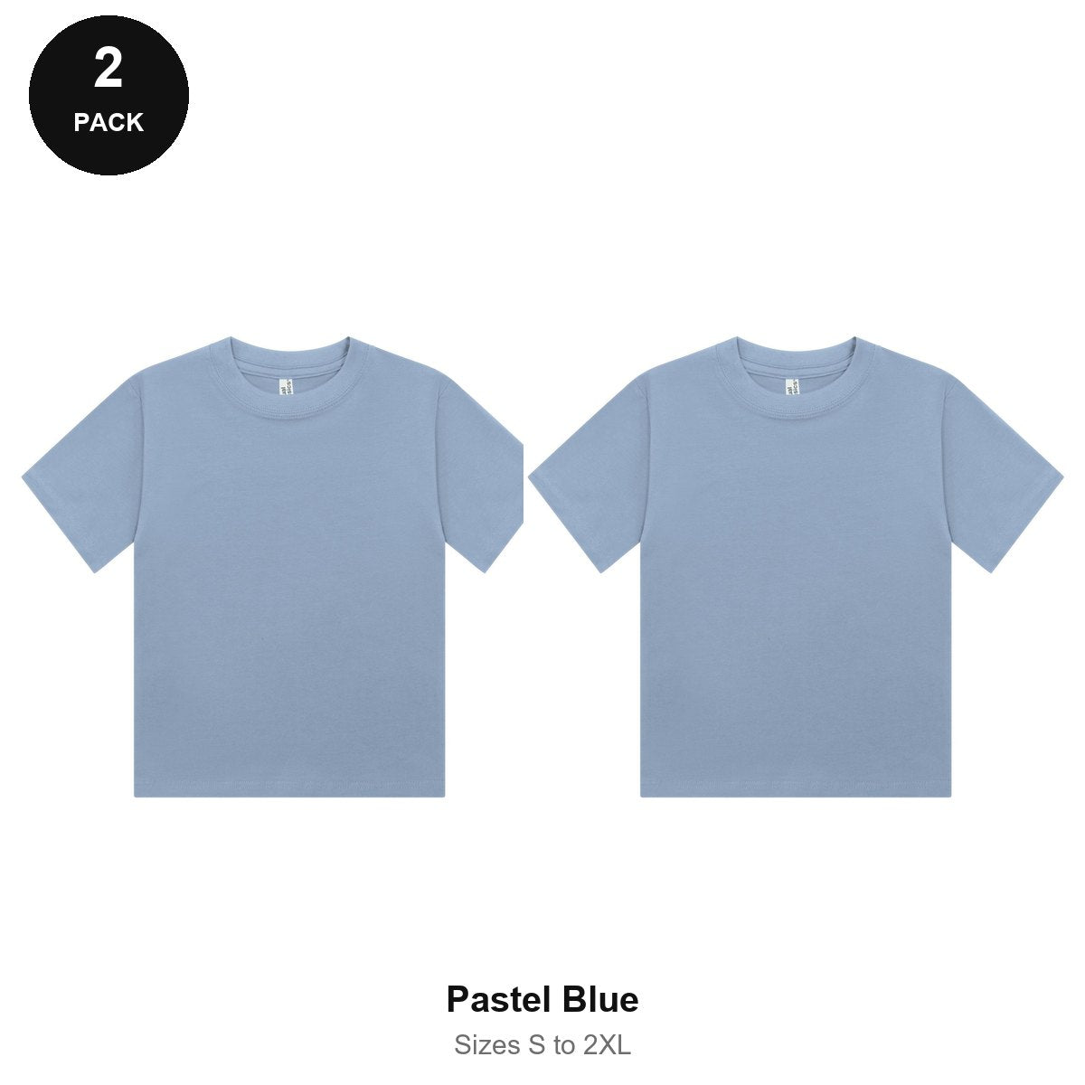 Ladies Cropped Baby Tees 2 Pack - 100% combed cotton 220gsm, Sizes S-2XL - Pastel Blue