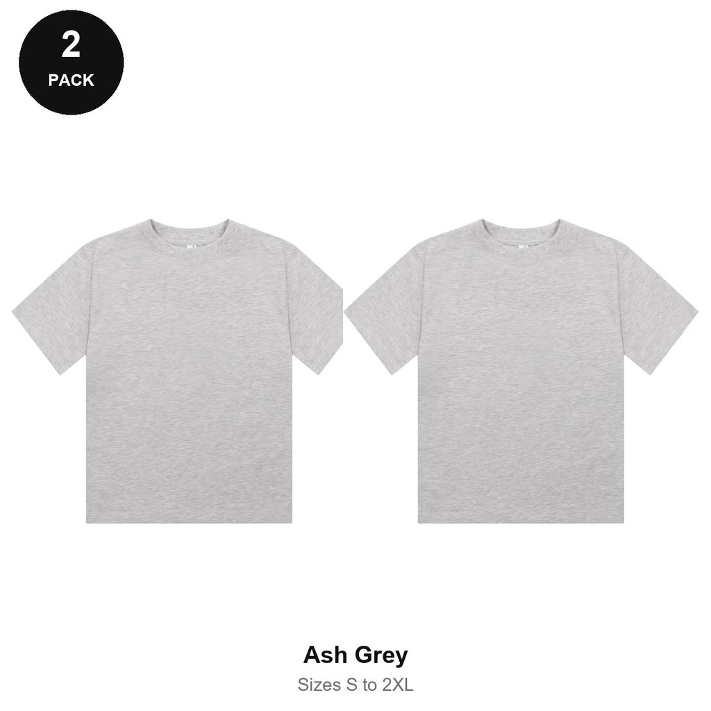 Ladies Cropped Baby Tees 2 Pack - 100% combed cotton 220gsm, Sizes S-2XL - Ash Grey