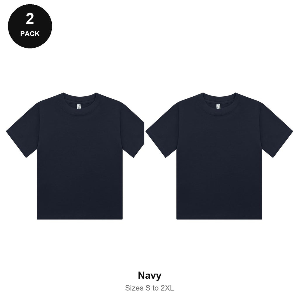 Ladies Cropped Baby Tees 2 Pack - 100% combed cotton 220gsm, Sizes S-2XL - Navy