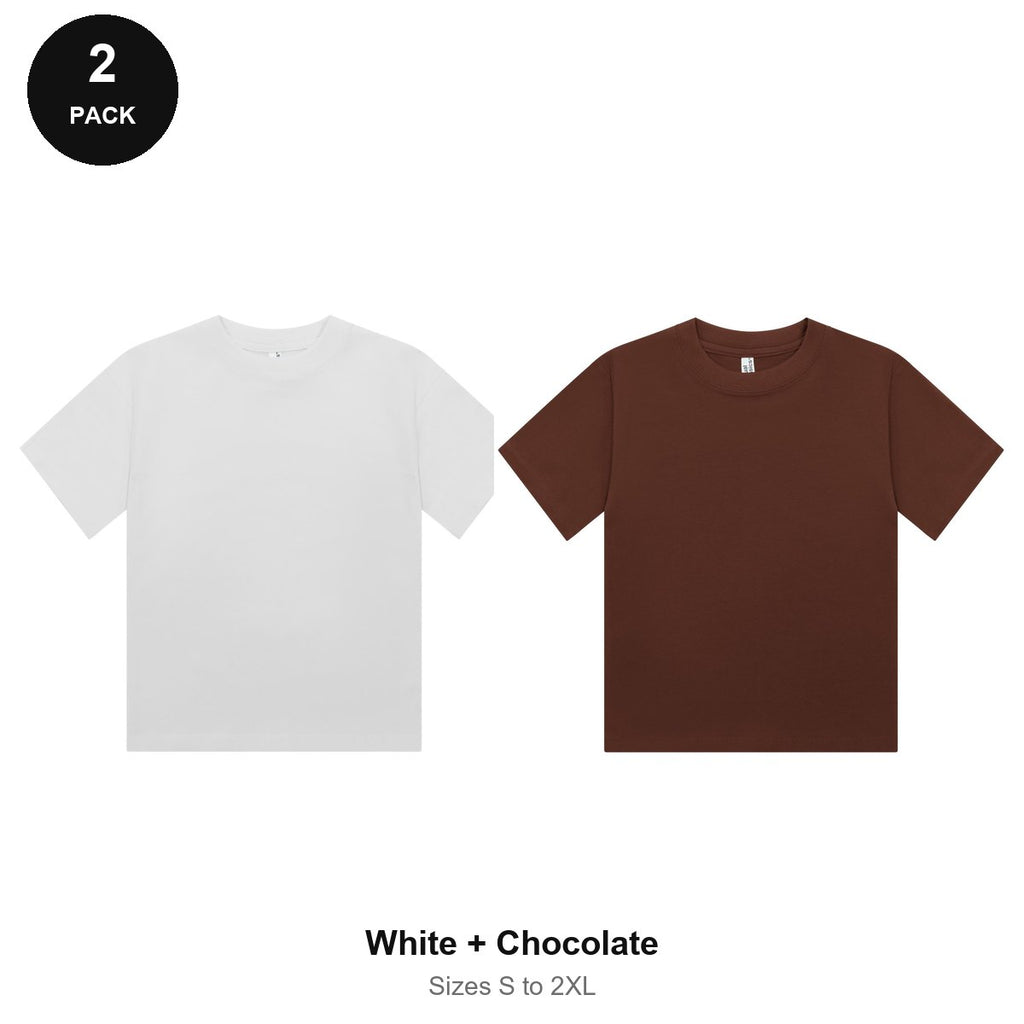 Ladies Cropped Baby Tees 2 Pack - 100% combed cotton 220gsm, Sizes S-2XL - White + Chocolate
