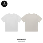 Ladies Cropped Baby Tees 2 Pack - 100% combed cotton 220gsm, Sizes S-2XL - White + Stone