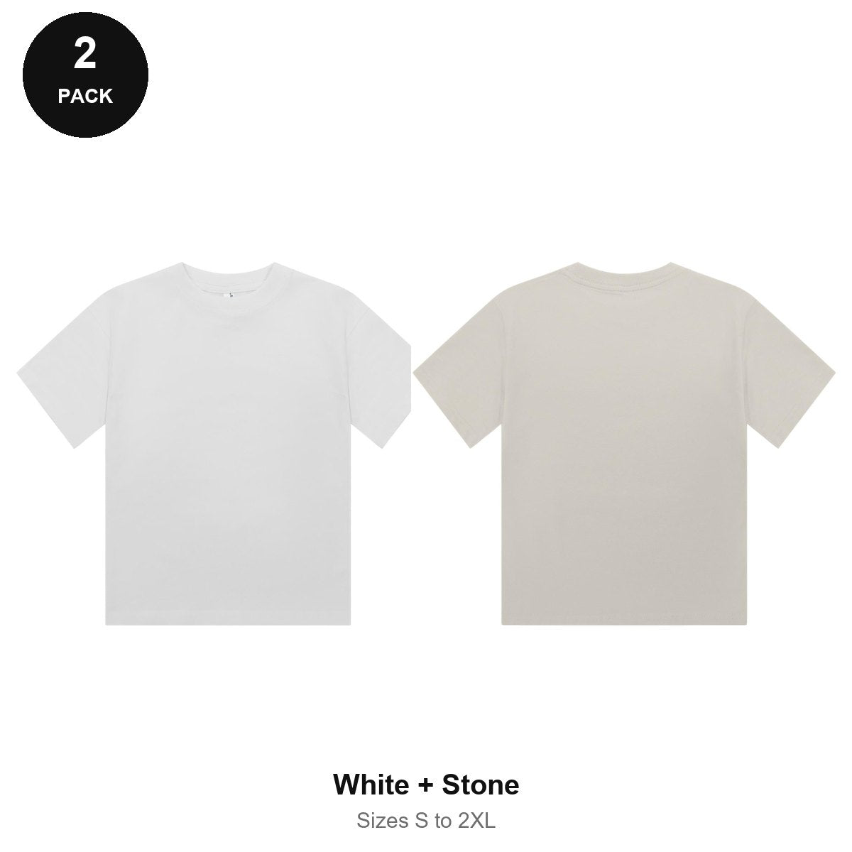 Ladies Cropped Baby Tees 2 Pack - 100% combed cotton 220gsm, Sizes S-2XL - White + Stone