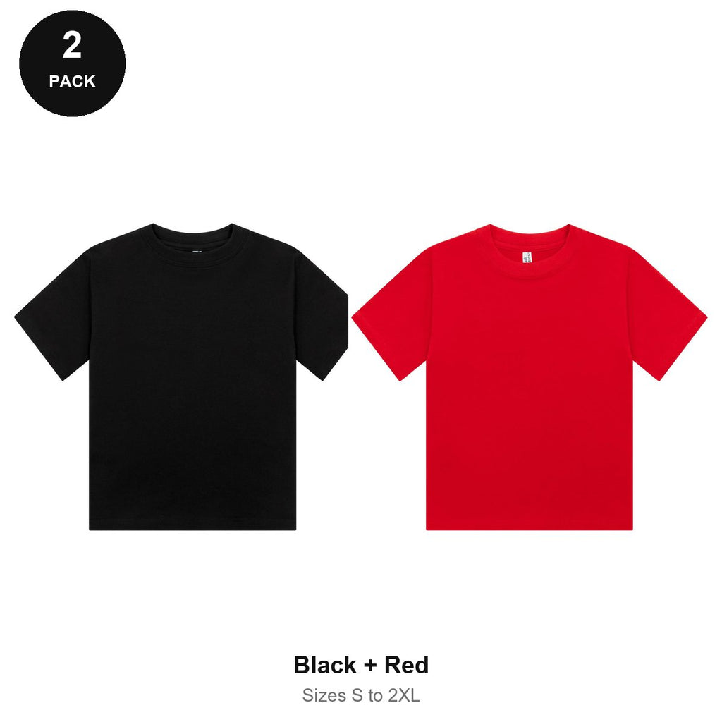 Ladies Cropped Baby Tees 2 Pack - 100% combed cotton 220gsm, Sizes S-2XL - Black + Red