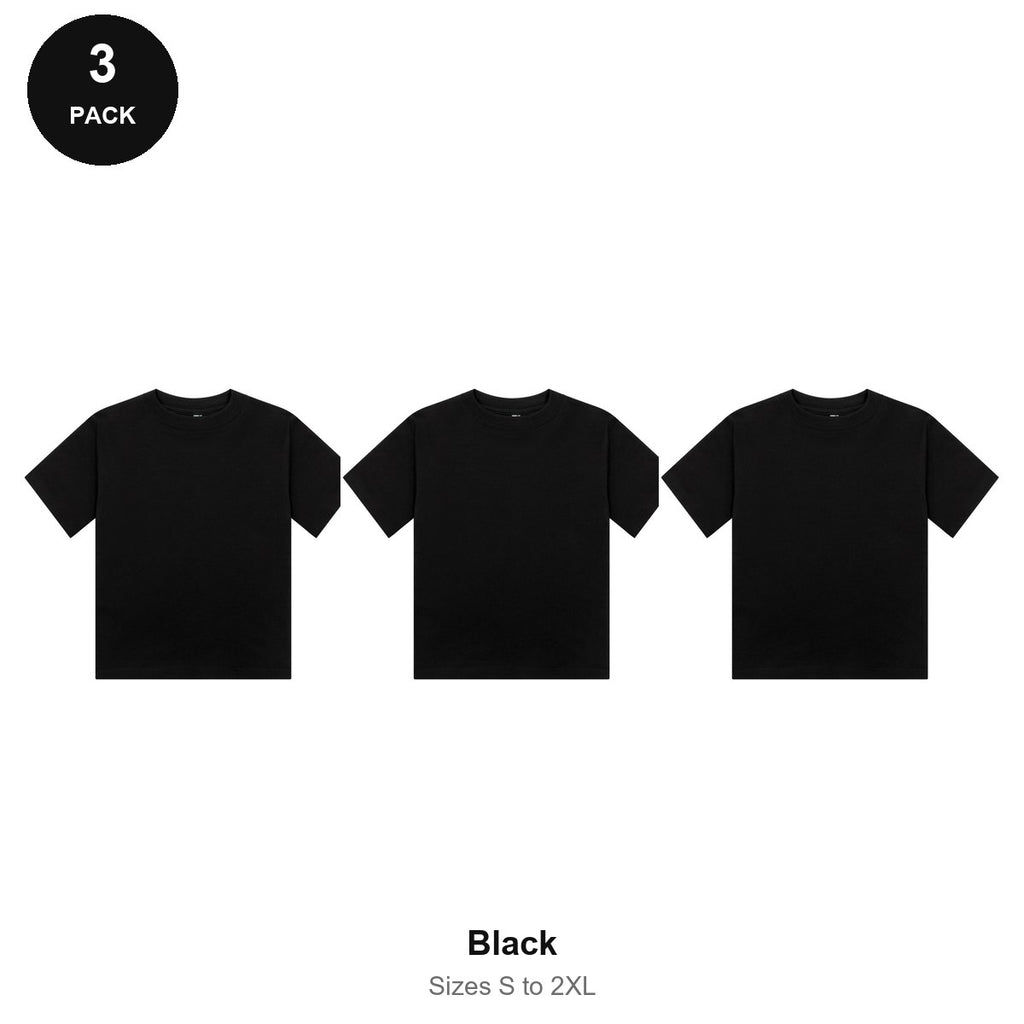 Ladies Cropped Baby Tees 3 Pack - 100% combed cotton 220gsm, Sizes S-2XL - Black