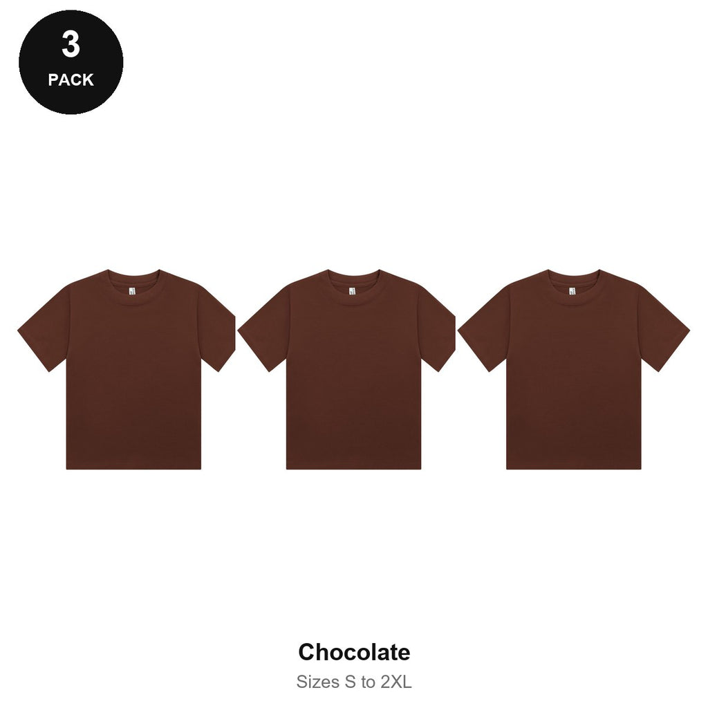 Ladies Cropped Baby Tees 3 Pack - 100% combed cotton 220gsm, Sizes S-2XL - Chocolate