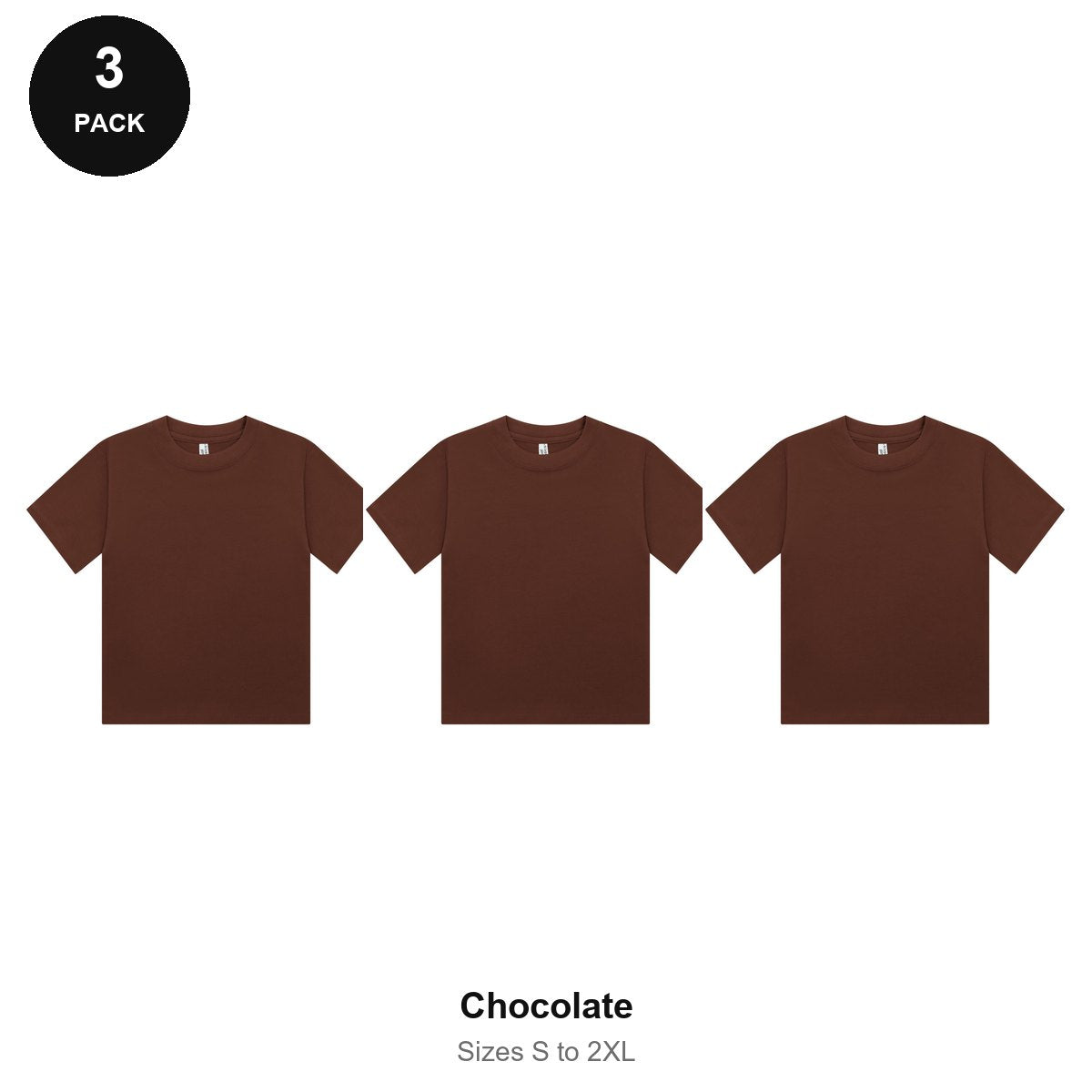 Ladies Cropped Baby Tees 3 Pack - 100% combed cotton 220gsm, Sizes S-2XL - Chocolate