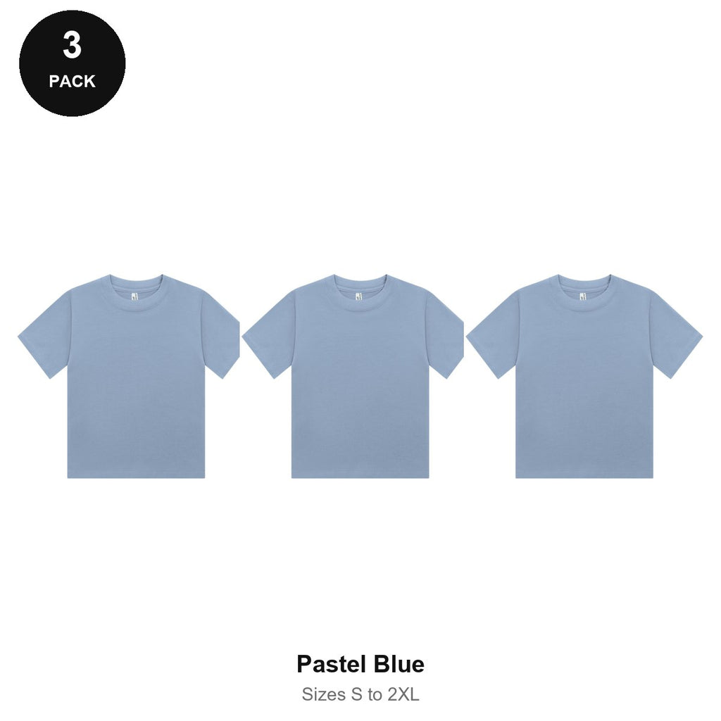 Ladies Cropped Baby Tees 3 Pack - 100% combed cotton 220gsm, Sizes S-2XL - Pastel Blue