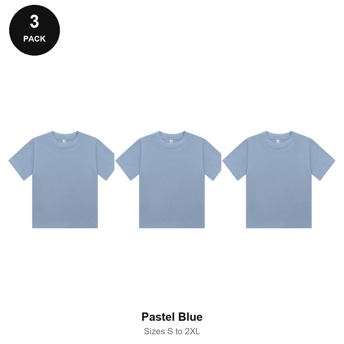 Ladies Cropped Baby Tees 3 Pack - 100% combed cotton 220gsm, Sizes S-2XL - Pastel Blue