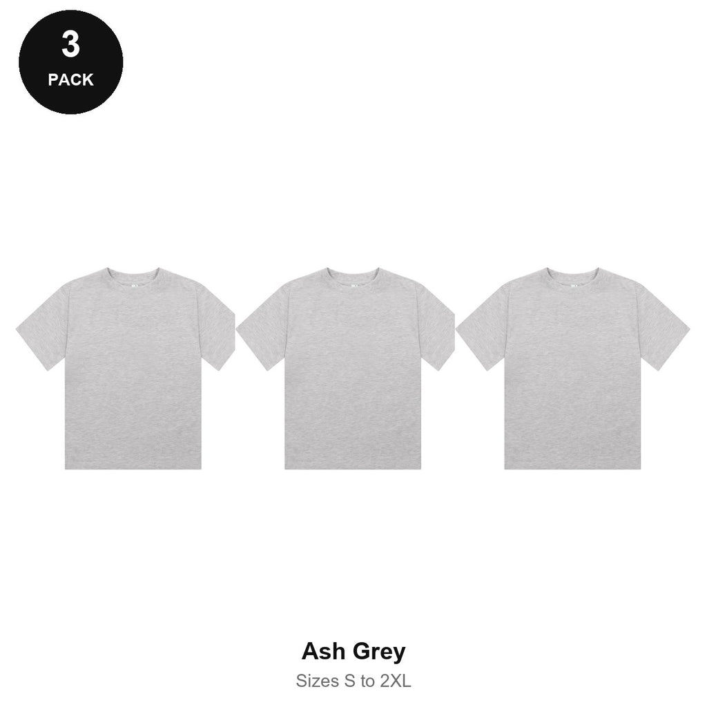 Ladies Cropped Baby Tees 3 Pack - 100% combed cotton 220gsm, Sizes S-2XL - Ash Grey