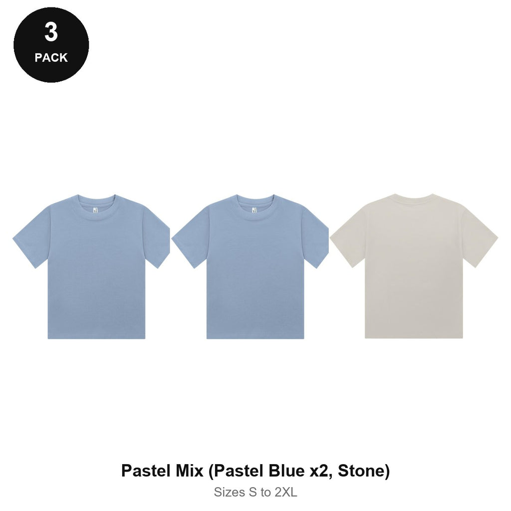 Ladies Cropped Baby Tees 3 Pack - 100% combed cotton 220gsm, Sizes S-2XL - Pastel Mix (Pastel Blue x2, Stone)