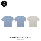 Ladies Cropped Baby Tees 3 Pack - 100% combed cotton 220gsm, Sizes S-2XL - Pastel Mix (Pastel Blue x2, Stone)