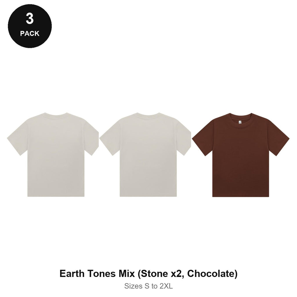 Ladies Cropped Baby Tees 3 Pack - 100% combed cotton 220gsm, Sizes S-2XL - Earth Tones Mix (Stone x2, Chocolate)