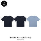 Ladies Cropped Baby Tees 3 Pack - 100% combed cotton 220gsm, Sizes S-2XL - Blues Mix (Navy x2, Pastel Blue)