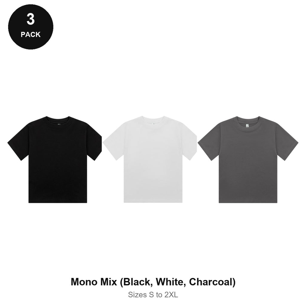 Ladies Cropped Baby Tees 3 Pack - 100% combed cotton 220gsm, Sizes S-2XL - Mono Mix (Black, White, Charcoal)