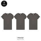 Ladies Plain T-Shirts 3 Pack - 100% ringspun cotton 150gsm, Sizes S-2XL - Charcoal
