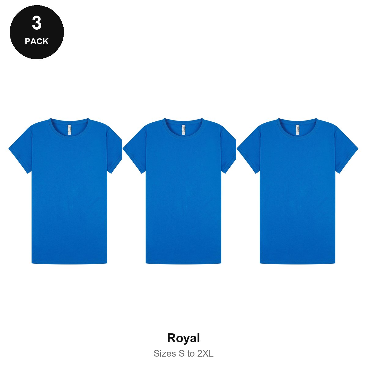 Ladies Plain T-Shirts 3 Pack - 100% ringspun cotton 150gsm, Sizes S-2XL - Royal