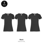 Ladies Fruit of the Loom Valueweight T-Shirts 3 Pack - 100% cotton 165gsm, Sizes S-2XL - Black