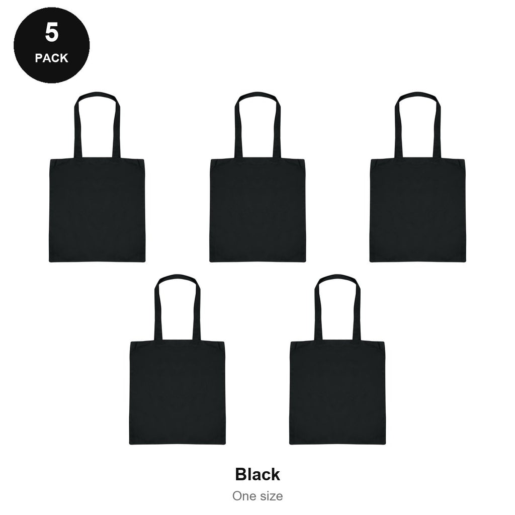 Cotton Shopper Tote Bags 5 Pack - 100% cotton 155gsm, One Size - Black