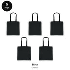 Cotton Shopper Tote Bags 5 Pack - 100% cotton 155gsm, One Size - Black