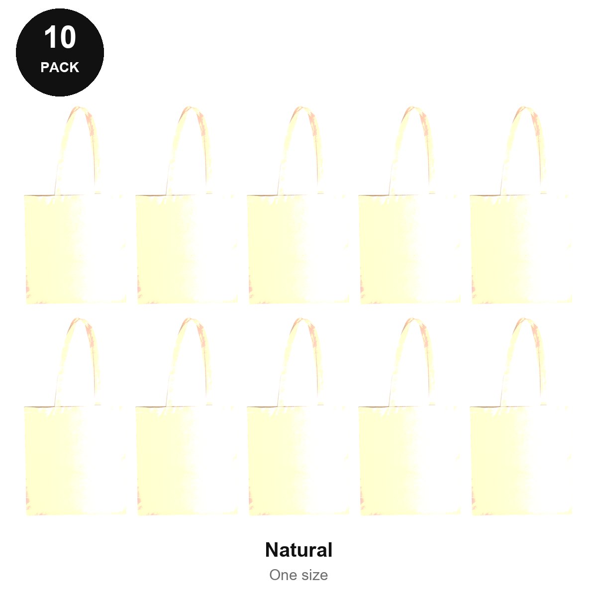 Cotton Shopper Tote Bags 10 Pack - 100% cotton 155gsm, One Size - Natural