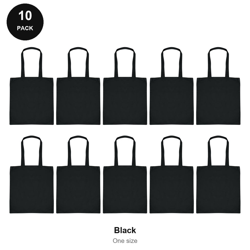 Cotton Shopper Tote Bags 10 Pack - 100% cotton 155gsm, One Size - Black