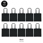 Cotton Shopper Tote Bags 10 Pack - 100% cotton 155gsm, One Size - Black