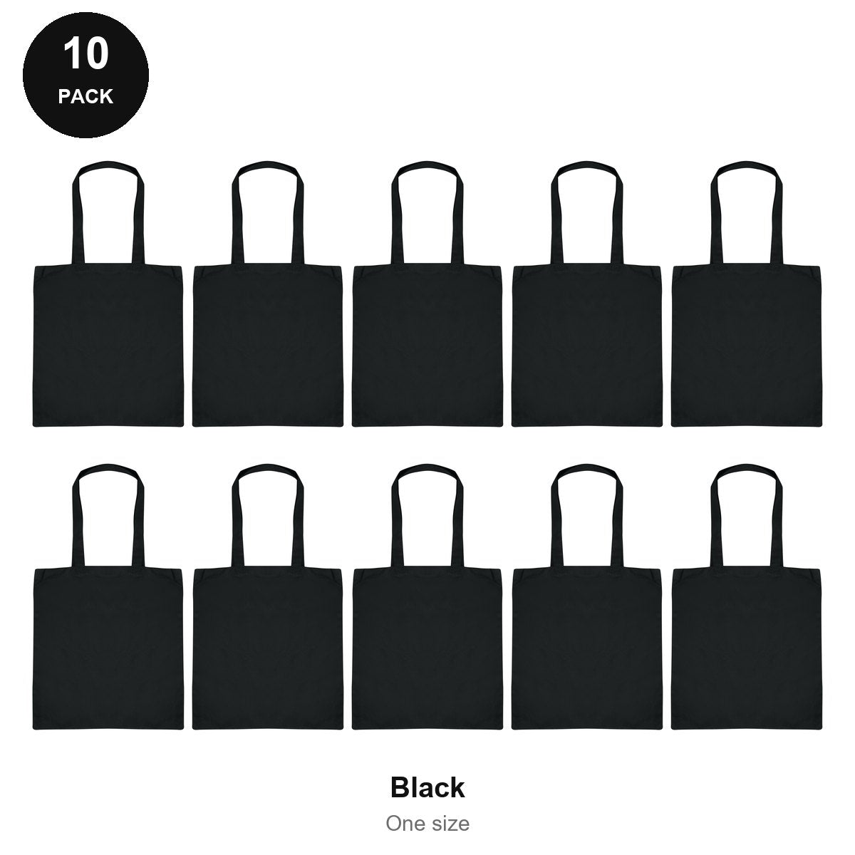 Cotton Shopper Tote Bags 10 Pack - 100% cotton 155gsm, One Size - Black