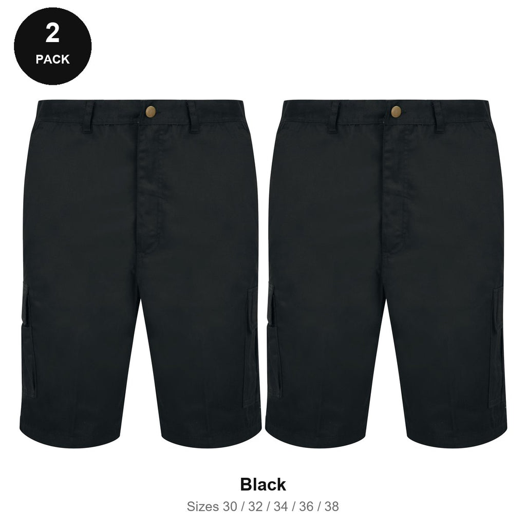Work Cargo Shorts 2 Pack - 65% polyester / 35% cotton 245gsm, Waist 30-38, Workwear - Black