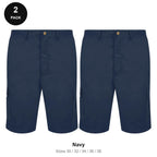 Work Cargo Shorts 2 Pack - 65% polyester / 35% cotton 245gsm, Waist 30-38, Workwear - Navy