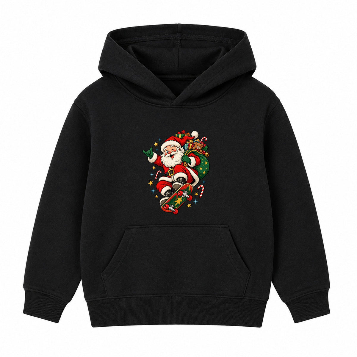 Skateboarding Santa kids Christmas hoodie - Black