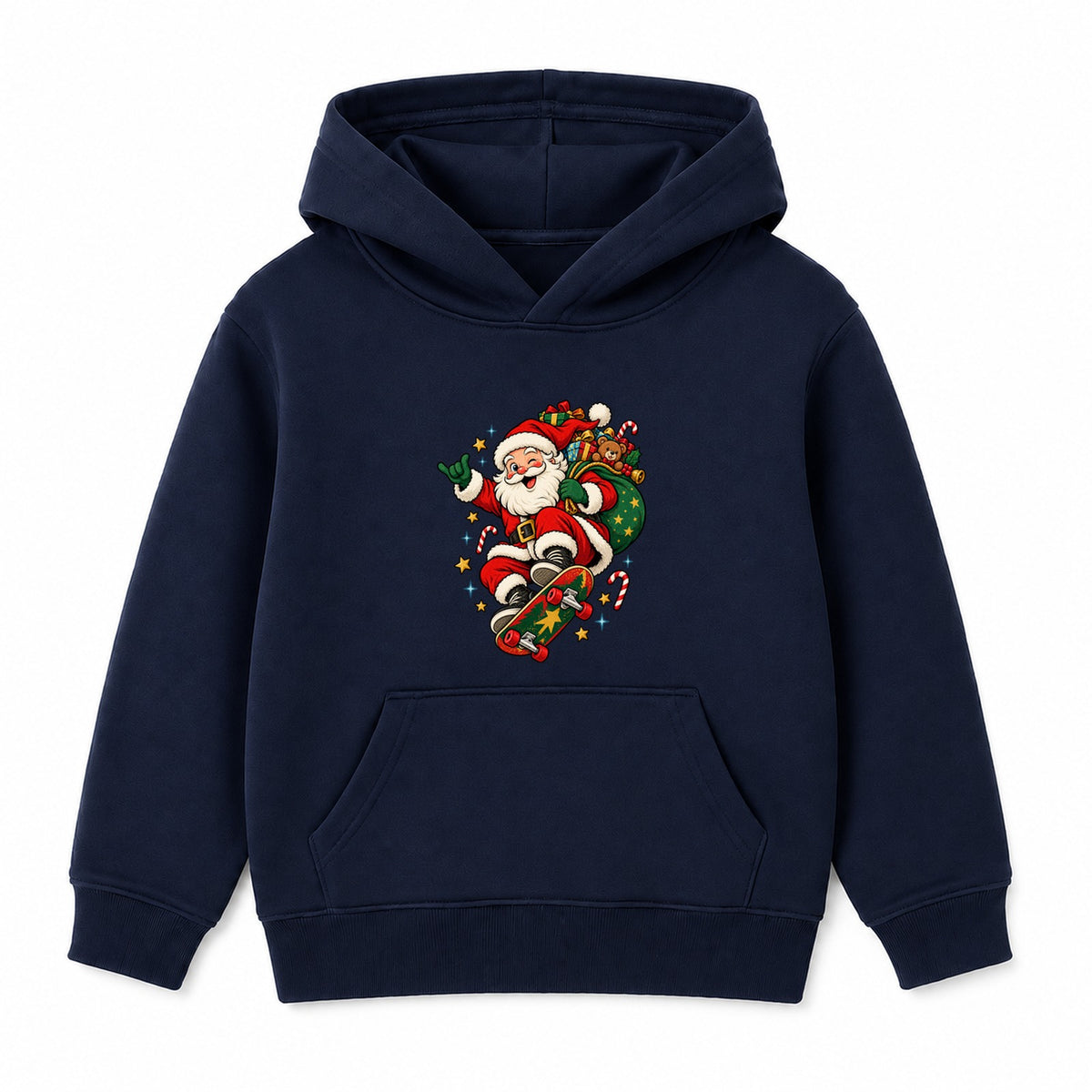 Skateboarding Santa kids Christmas hoodie - Navy