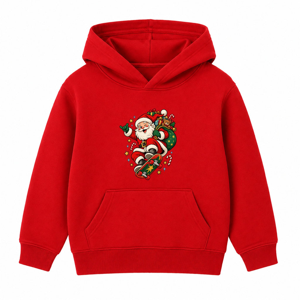 Skateboarding Santa kids Christmas hoodie - Red