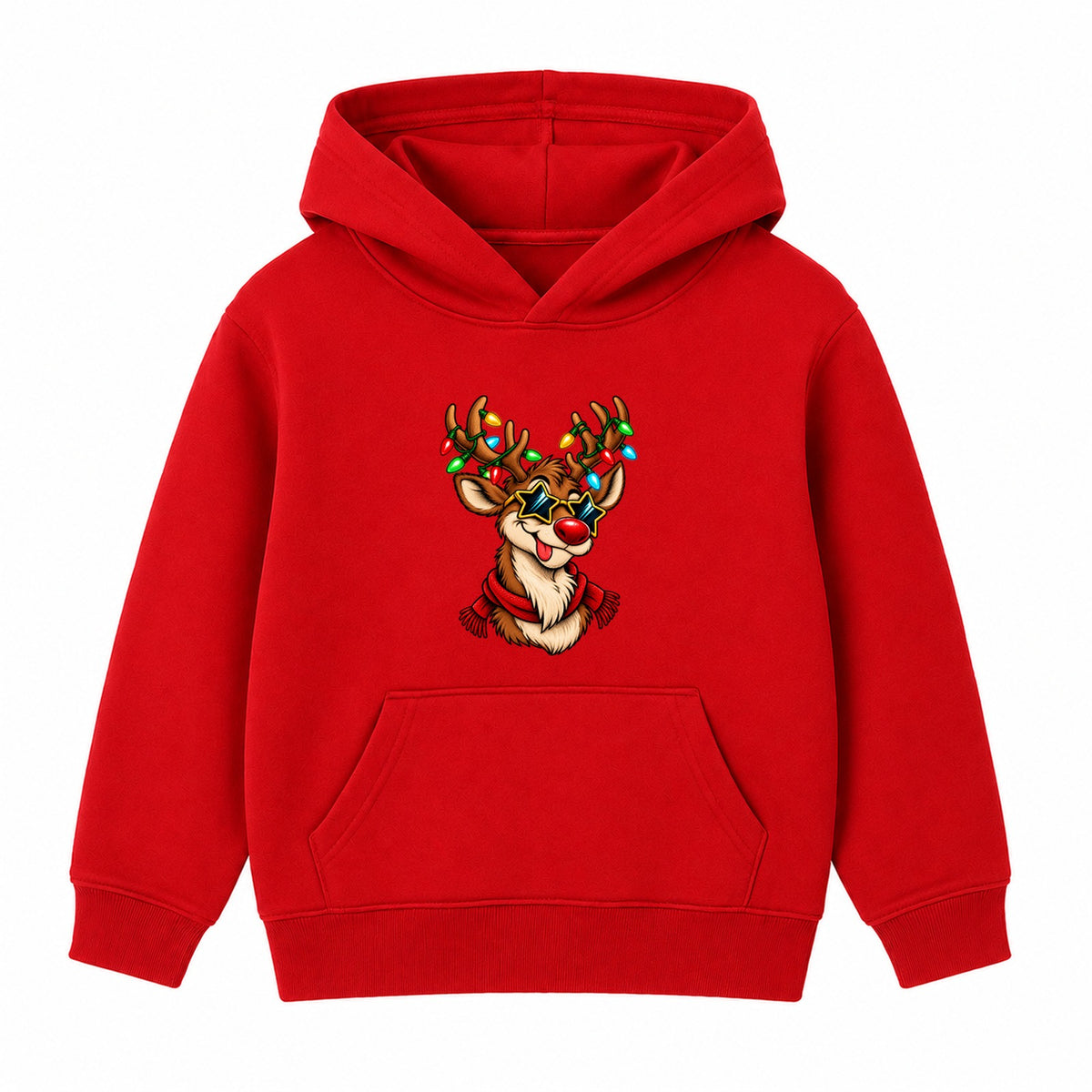 Star Shades Reindeer kids Christmas hoodie - Red