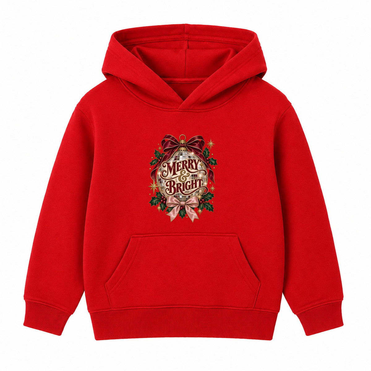 Merry & Bright Disco Bauble adult Christmas hoodie - Red