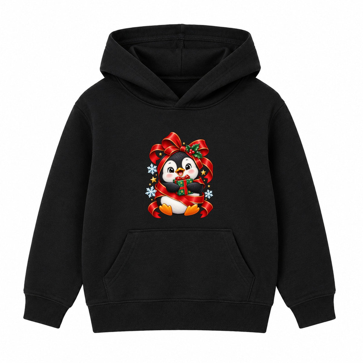 Gift Wrapped Penguin kids Christmas hoodie - Black