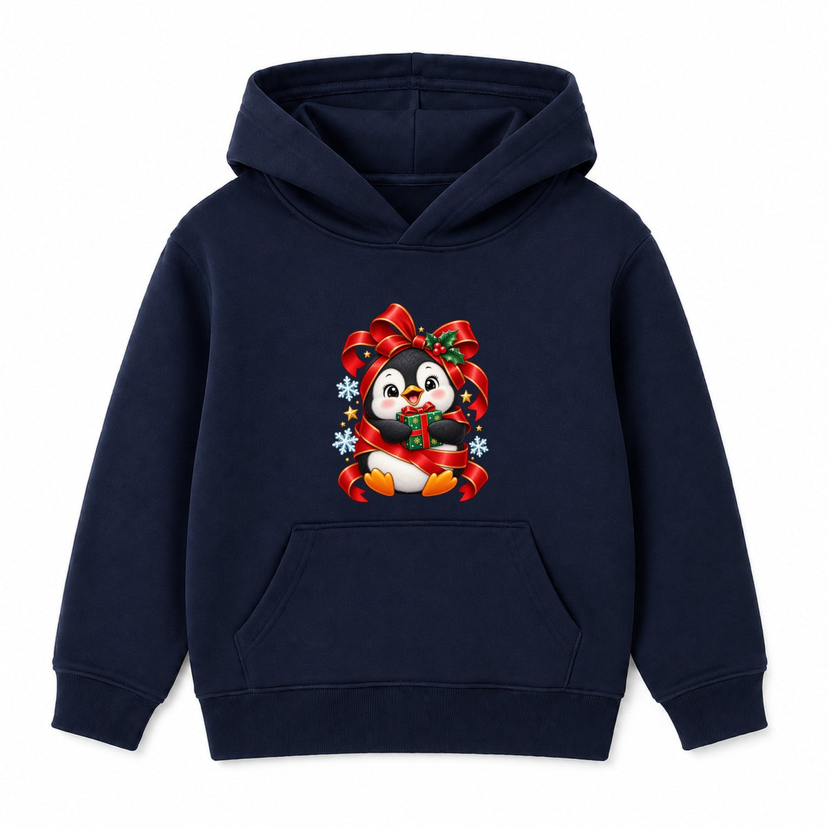 Gift Wrapped Penguin kids Christmas hoodie - Navy