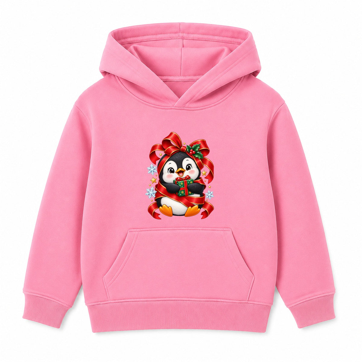 Gift Wrapped Penguin kids Christmas hoodie - Pink