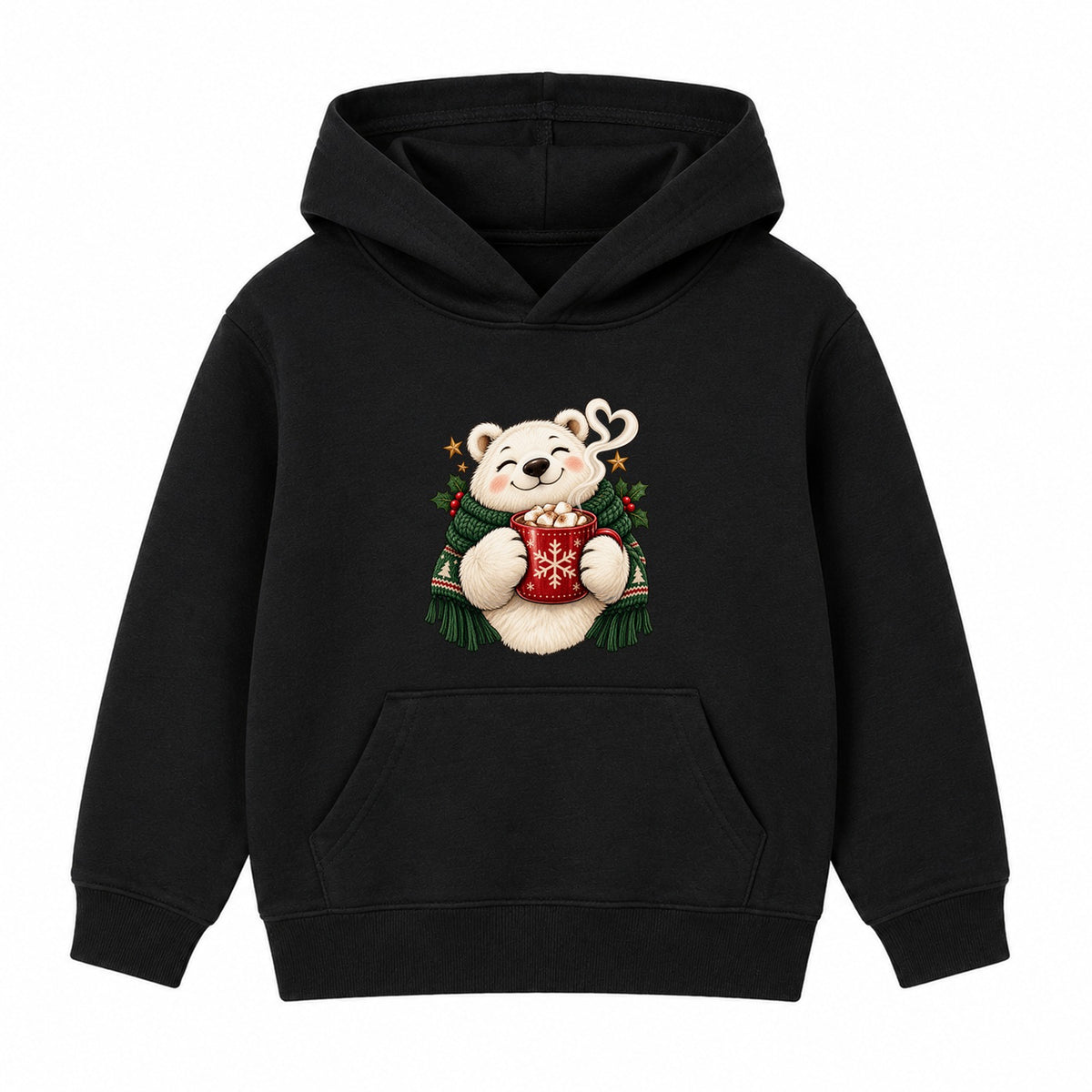 Cocoa Polar Bear kids Christmas hoodie - Black
