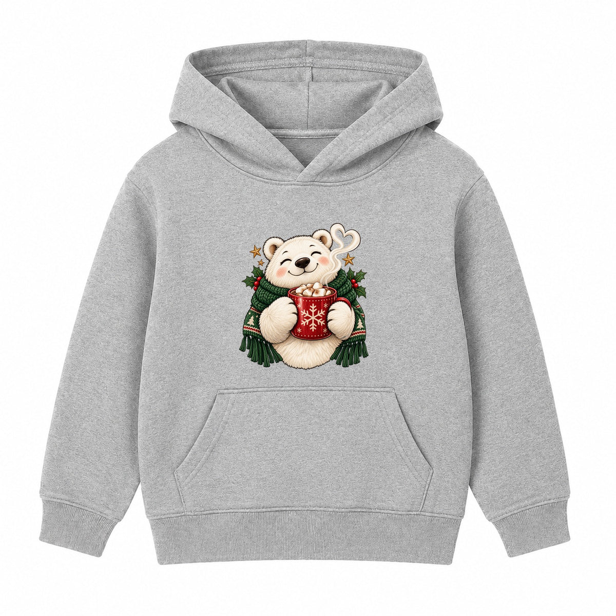 Cocoa Polar Bear kids Christmas hoodie - Heather Grey