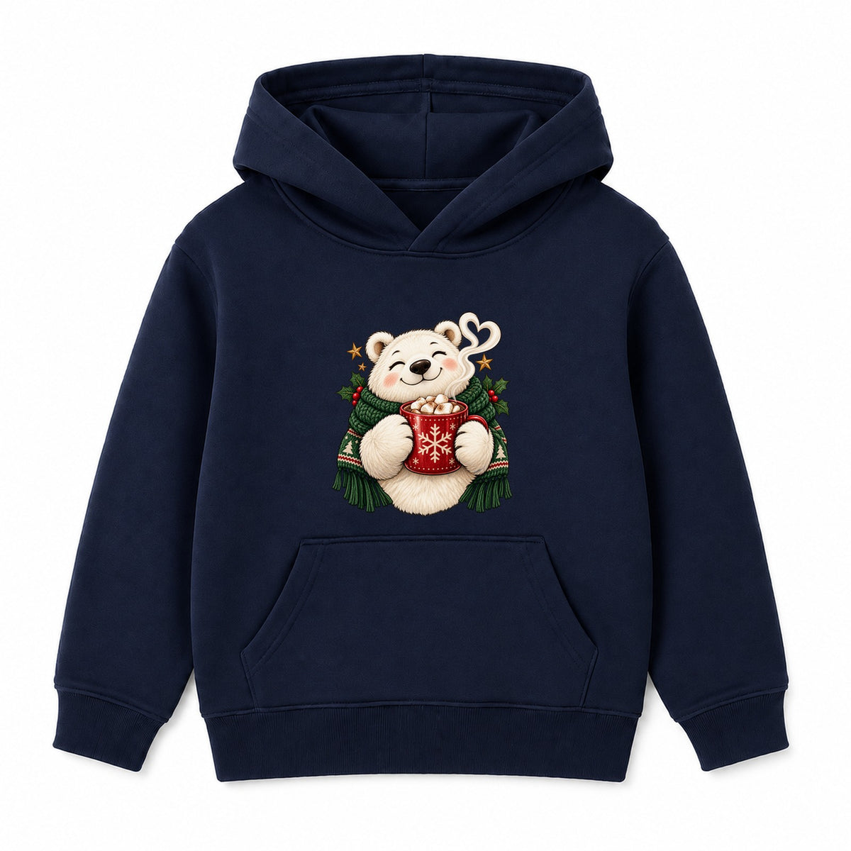 Cocoa Polar Bear kids Christmas hoodie - Navy