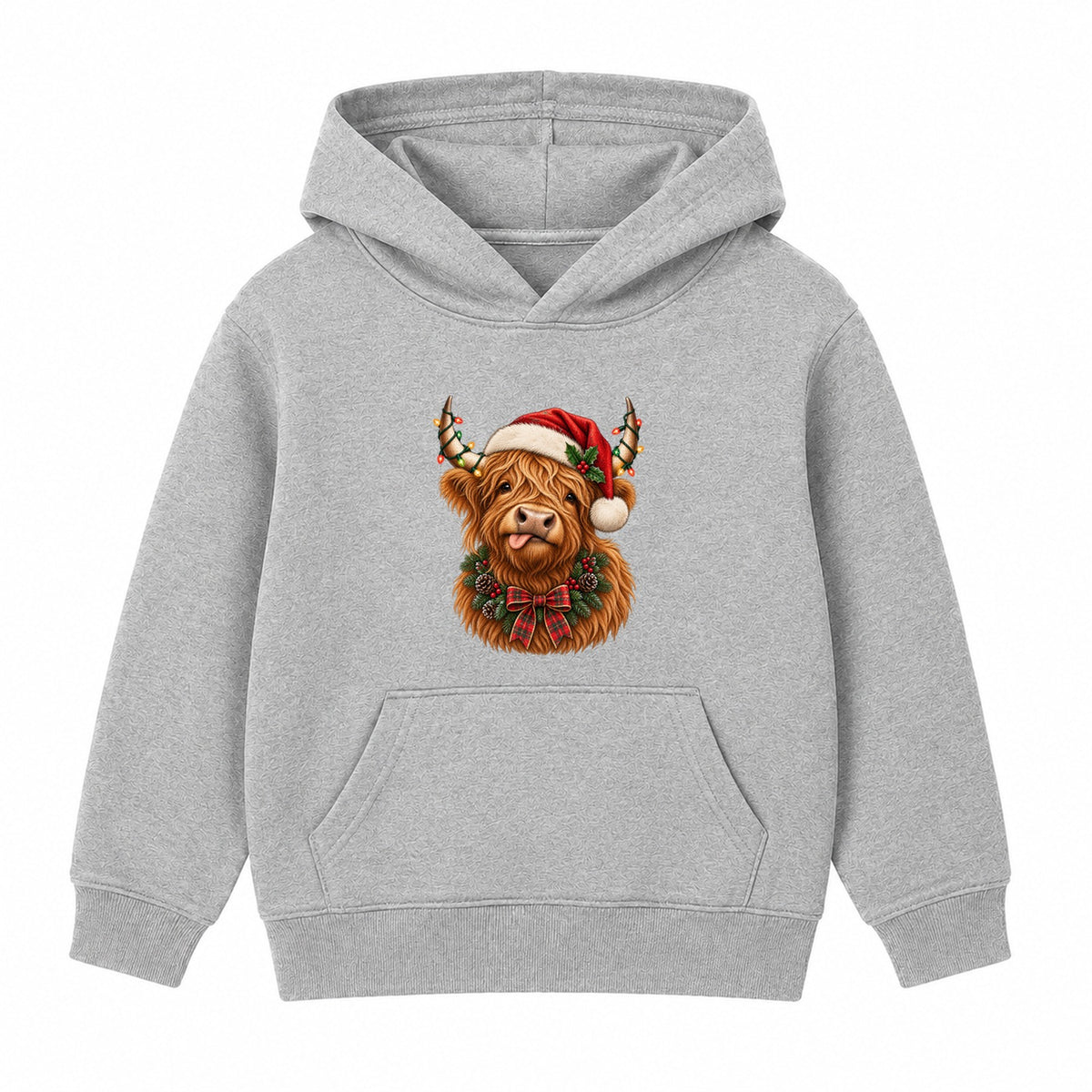 Festive Highland Cow adult Christmas hoodie - Heather Grey