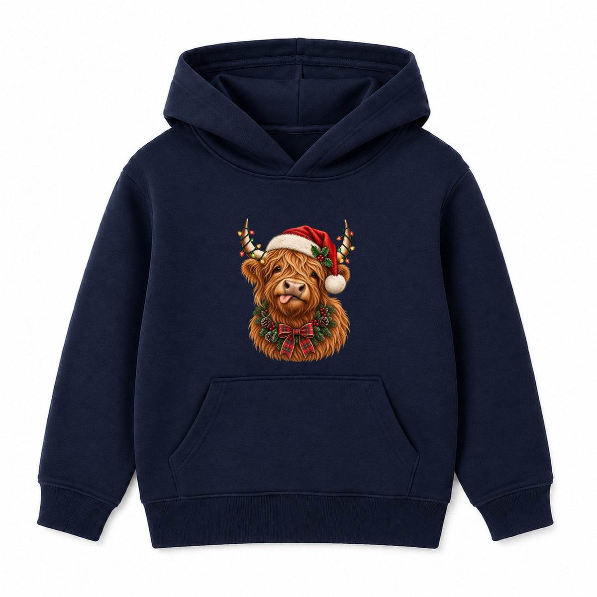 Festive Highland Cow adult Christmas hoodie - Navy