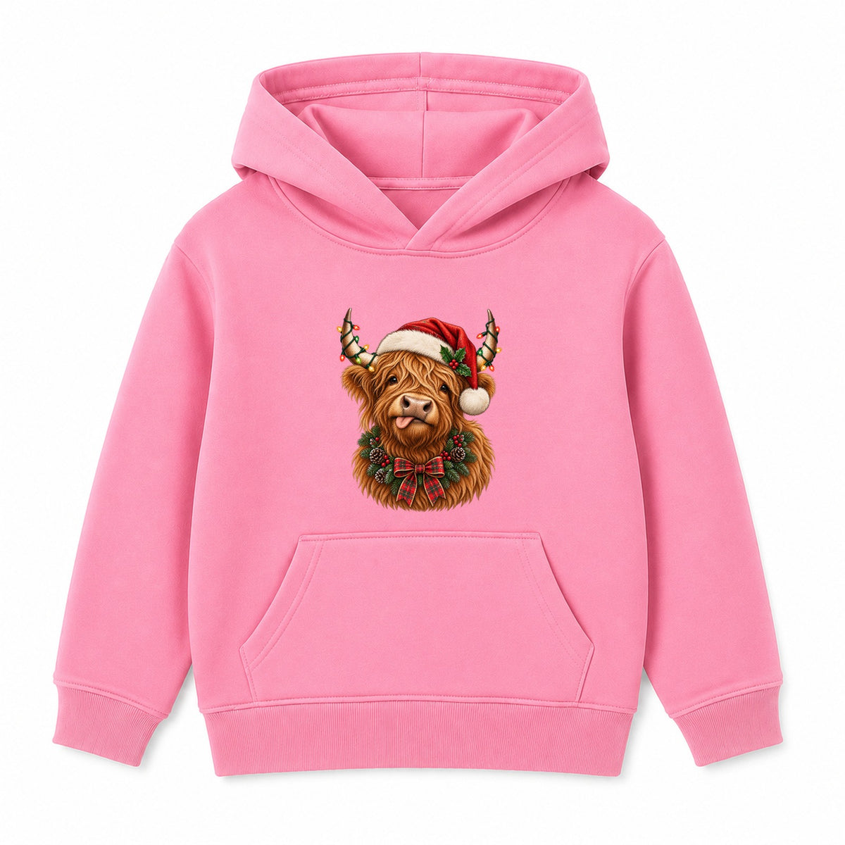 Festive Highland Cow adult Christmas hoodie - Pink