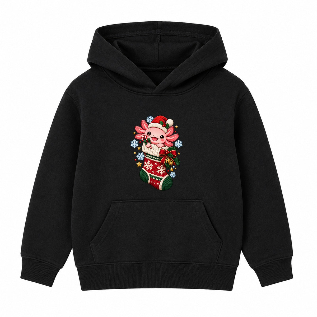 Axolotl Stocking kids Christmas hoodie - Black