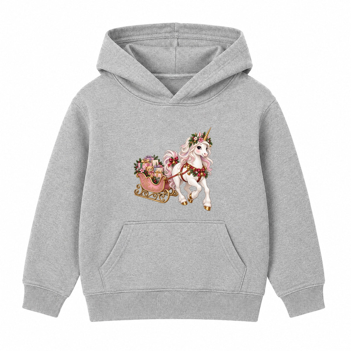 Unicorn Sleigh kids Christmas hoodie - Heather Grey