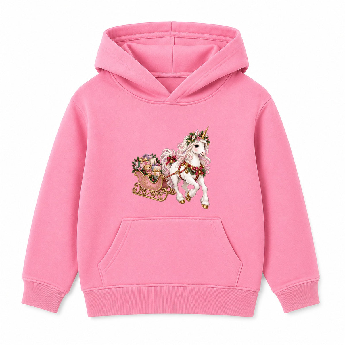 Unicorn Sleigh kids Christmas hoodie - Pink