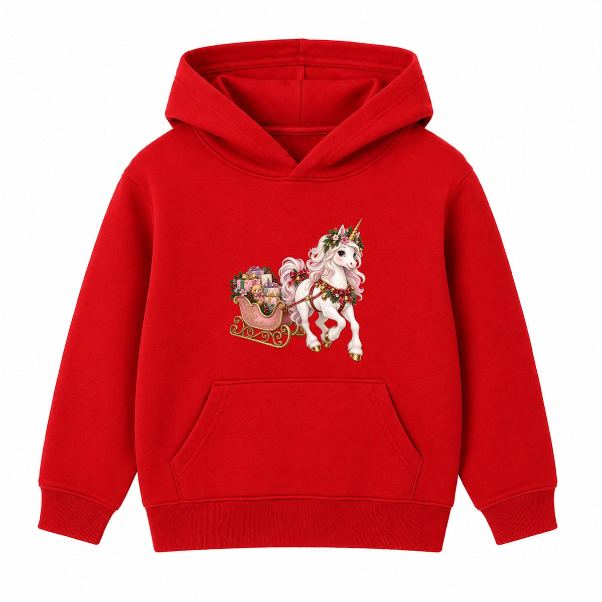 Unicorn Sleigh kids Christmas hoodie - Red