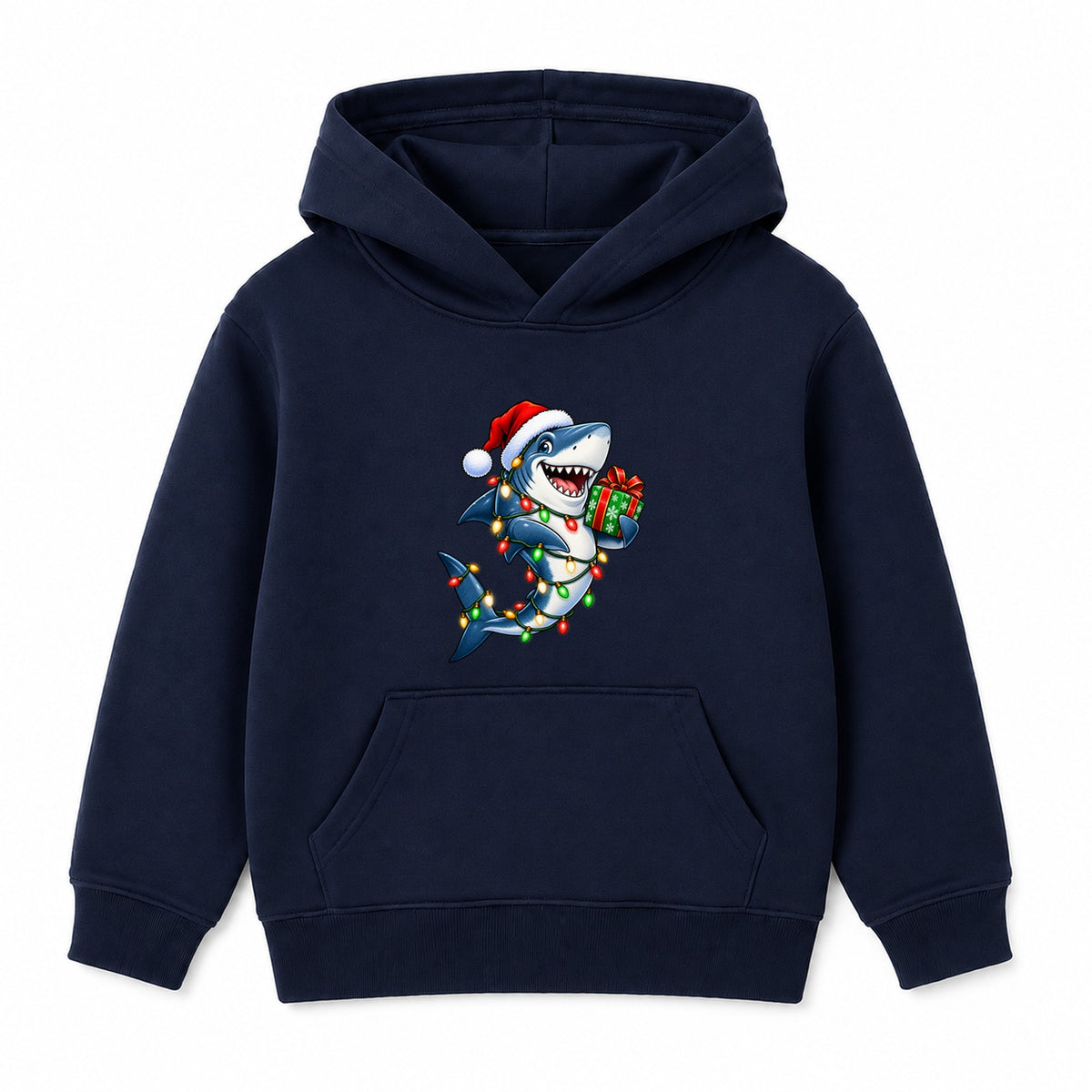 Christmas Lights Shark kids Christmas hoodie - Navy